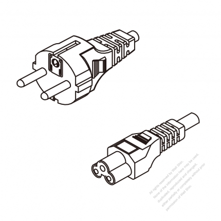 歐洲3-Pin 插頭 to IEC 320 C5 AC電源線組- 成型PVC線材(Cord Set) 1 M (1000mm)黑色 ( H03VV-F 3G 0.75mm2 )( #G64A733-100)