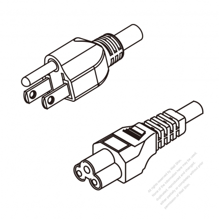 美國/加拿大3-Pin NEMA 5-15P 插頭 to IEC 320 C5 AC電源線組- 成型PVC線材(Cord Set) 1.8M (1800mm)黑色 (SVT 18/3C/60C )( #V60A709-180)