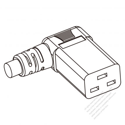 IEC 320 C19 AC電源線連接器 3 芯 右彎20A 250V