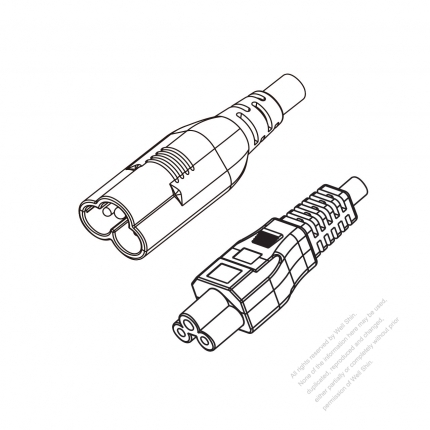 歐洲3-Pin IEC 320 Sheet A 插頭to C5 AC電源線組-PVC線材 (Cord Set) 1.8M (1800mm)黑色 (H03VV-F 3G 0.75MM2 ) (# G270633-180)