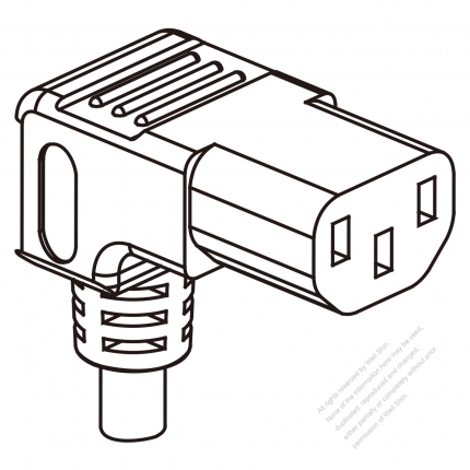 美國/加拿大IEC 320 C13 AC電源線連接器 3 芯 彎式 7A/10A/13A/15A, 125/250V