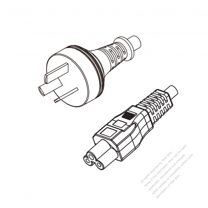 阿根廷 3-Pin插頭 to IEC 320 C5 AC電源線組-PVC線材 (Cord Set) 1.8M (1800mm)黑色 (H05VV-F 3G 0.75MM2 ) (# R020634-180)
