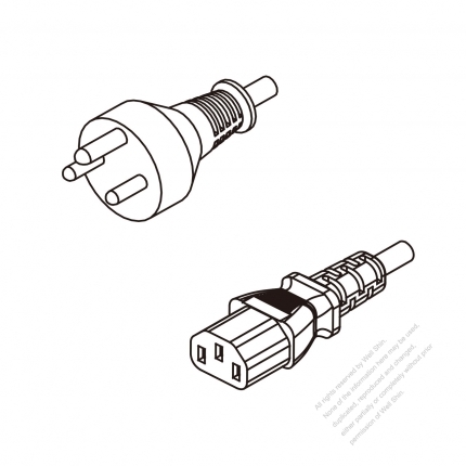 丹麥3-Pin 插頭 to IEC 320 C13 AC電源線組- 成型PVC線材(Cord Set) 1.8M (1800mm)黑色 ( H05VV-F 3G 0.75mm² )( #D61A334-180)