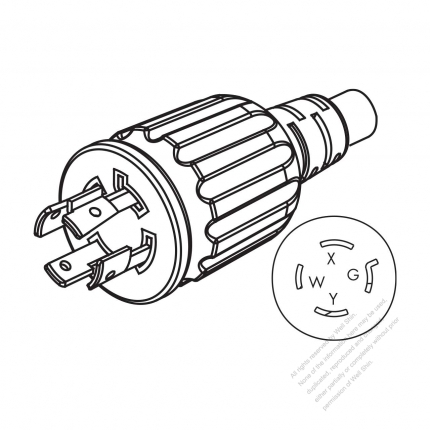 美國/加拿大 NEMA L14-20P 鎖固式 AC插頭, 3 P/4 芯接地, 20A 125V/250V