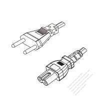 瑞士2-Pin插頭to IEC 320 C7 AC電源線組-PVC線材 (Cord Set) 1.8M (1800mm)黑色 (H05VVH2-F 2X0.75MM ) (# Z790132-180)