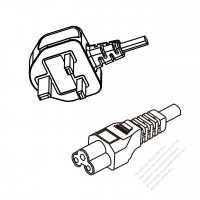 馬來西亞3-Pin 插頭 to IEC 320 C5 AC電源線組- 成型PVC線材(Cord Set) 1 M (1000mm)黑色 ( H05VV-F 3G 0.75mm2 )( #U65A734-100)