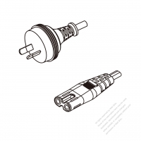 澳洲2-Pin 插頭 to IEC 320 C7 AC電源線組- 成型PVC線材(Cord Set) 0.5M (500mm)黑色 ( H03VVH2-F 2X 0.75mm² )( #A52A131-050)