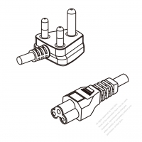 南非3-Pin 插頭 to IEC 320 C5 AC電源線組- 成型PVC線材(Cord Set) 0.5M (500mm)黑色 ( H05VV-F 3G 0.75mm2 )( #S72A734-050)