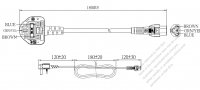 英國3-Pin 插頭 to IEC 320 C5 AC電源線組- 成型PVC線材(Cord Set) 1.8M (1800mm)黑色 ( H05VV-F 3G 0.75mm² )( #U88A734-180)