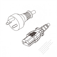 丹麥3-Pin插頭 to IEC 320 C13 AC電源線組-PVC線材 (Cord Set) 1.8M (1800mm)黑色 (H05VV-F 3G 0.75MM2 ) (# D610434-180)