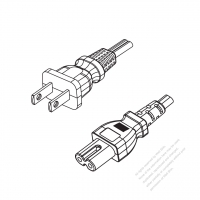 美國/加拿大2-Pin NEMA 1-15P插頭 to IEC 320 C7 AC電源線組-HF超音波成型-無鹵線材 (Cord Set ) 1.8M (1800mm)黑色 (SPE-2 18/2C ) (#V0501BHF-180)