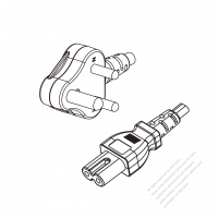 南非2-Pin彎頭插頭 to IEC 320 C7 AC電源線組-HF超音波成型-無鹵線材 (Cord Set ) 1.8M (1800mm)黑色 (H05Z1Z1H2-F 2X0.75MM ) (#S2001EHF-180)