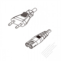 歐洲2-Pin 插頭 to IEC 320 C7 AC電源線組- 成型PVC線材(Cord Set) 0.8M (800mm)黑色 ( H03VVH2-F 2X 0.75mm2 )( #G62A131-080)