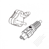 南非3-Pin彎頭插頭 to IEC 320 C5 AC電源線組-HF超音波成型-無鹵線材 (Cord Set ) 1.8M (1800mm)黑色 (H05Z1Z1-F 3X0.75MM ) (#S2006GHF-180)