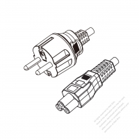 歐洲3-Pin插頭 to IEC 320 C5 AC電源線組-HF超音波成型-無鹵線材 (Cord Set ) 1.8M (1800mm)黑色 (H03Z1Z1-F 3X0.75MM ) (#G1306FHF-180)