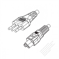 義大利3-Pin插頭 to IEC 320 C5 AC電源線組-HF超音波成型-無鹵線材 (Cord Set ) 1.8M (1800mm)黑色 (H03Z1Z1-F 3X0.75MM ) (#X1506FHF-180)