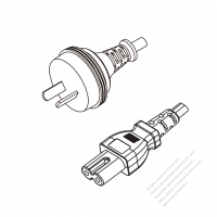 澳洲 2-Pin插頭 to IEC 320 C7 AC電源線組-PVC線材 (Cord Set) 1.8M (1800mm)黑色 (H03VVH2-F 2X0.75mm² ) (# A100131-180)