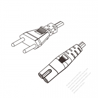 瑞士2-Pin插頭to IEC 320 C7 AC電源線組-PVC線材 (Cord Set) 1.8M (1800mm)黑色 (H03VVH2-F 2X0.75MM ) (# Z790231-180)