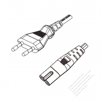 歐洲2-Pin插頭 to IEC 320 C7 AC電源線組-PVC線材 (Cord Set) 1 M (1000mm)黑色 (H03VVH2-F 2X0.75MM ) (# G070231-100)
