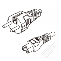 韓國3-Pin 插頭 to IEC 320 C5 AC電源線組- 成型PVC線材(Cord Set) 1.8M (1800mm)黑色 ( H05VV-F 3G 0.75mm2 )( #K64A734-180)