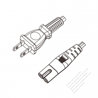 日本2-Pin插頭 to IEC 320 C7 AC電源線組-PVC線材 (Cord Set) 1.8M (1800mm)黑色 (VFF 2X0.75MM ) (# J060251-180)