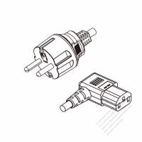 歐洲3-Pin插頭 to IEC 320 C13 (右彎) AC電源線組-HF超音波成型-無鹵線材 (Cord Set ) 1.8M (1800mm)黑色 (H05Z1Z1-F 3X0.75MM ) (#G1305GHF-180)