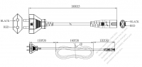 印度2-Pin插頭 to IEC 320 C7 AC電源線組-PVC線材 (Cord Set) 1.8M (1800mm)黑色 (YY 2C 0.75mm² (FLAT) ) (# I210271-180)