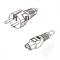 歐洲3-Pin 插頭 to IEC 320 C5 AC電源線組- 成型PVC線材(Cord Set) 1.8M (1800mm)黑色 ( H03VV-F 3G 0.75mm2 )( #G64A733-180)