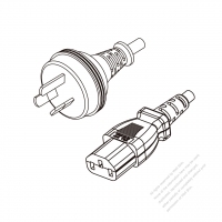 澳洲3-Pin插頭 to IEC 320 C13 AC電源線組-HF超音波成型-無鹵線材 (Cord Set ) 1.8M (1800mm)黑色 (H05Z1Z1-F 3X0.75mm² ) (#A1704GHF-180)