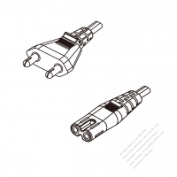 印度2-Pin 插頭 to IEC 320 C7 AC電源線組- 成型PVC線材(Cord Set) 0.5M (500mm)黑色 (YY 2C 0.75mm2 (PVC)( #I67A171-050)