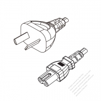 阿根廷 2-Pin插頭 to IEC 320 C7 AC電源線組-PVC線材 (Cord Set) 1.8M (1800mm)黑色 (H03VVH2-F 2X0.75MM ) (# R110131-180)