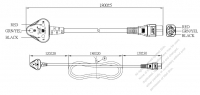 印度3-Pin彎頭插頭 to IEC 320 C5 AC電源線組-PVC線材 (Cord Set) 1.8M (1800mm)黑色 (YY 3G 0.75mm² (ROUND) ) (# I200672-180)