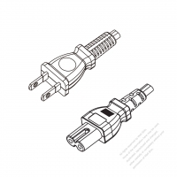 台灣2-Pin插頭 to IEC 320 C7 AC電源線組-HF超音波成型-無鹵線材 (Cord Set ) 1.8M (1800mm)黑色 (H05Z1Z1H2-F 2X0.75MM ) (#T0601EHF-180)