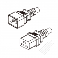 美國/加拿大3-Pin IEC320 Sheet I 插頭 to IEC 320 C19 AC電源線組- 成型PVC線材(Cord Set) 1.8M (1800mm)黑色 (SJT 14/3C/60C )( #V84A815-180)