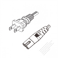 美國/加拿大2-Pin NEMA 1-15P插頭 to IEC 320 C7 AC電源線組-HF超音波成型-無鹵線材 (Cord Set ) 1.8M (1800mm)黑色 (NISPE-2 18/2C ) (#V0501CHF-180)