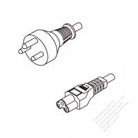 丹麥3-Pin 插頭 to IEC 320 C5 AC電源線組- 成型PVC線材(Cord Set) 0.5M (500mm)黑色 ( H05VV-F 3G 0.75mm2 )( #D61A734-050)