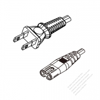 日本2-Pin 半絕緣插頭 to IEC 320 C7 AC電源線組- 成型PVC線材(Cord Set) 0.5M (500mm)黑色 (60227 IEC 52 2X 0.75MM )( #J86A159-050)