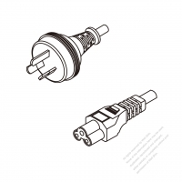 澳洲3-Pin 插頭 to IEC 320 C5 AC電源線組- 成型PVC線材(Cord Set) 1 M (1000mm)黑色 ( H05VV-F 3G 0.75mm² )( #A53A734-100)