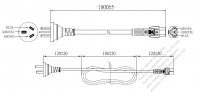 中國3-Pin 插頭 to IEC 320 C5 AC電源線組- 成型PVC線材(Cord Set) 1.8M (1800mm)黑色 (60227 IEC 53 3*0.75mmSQ )( #C57A784-180 )