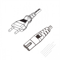 以色列2-Pin插頭 to IEC 320 C7 AC電源線組-HF超音波成型-無鹵線材 (Cord Set ) 1.8M (1800mm)黑色 (H03Z1Z1H2-F 2X0.75MM ) (#L0702DHF-180)