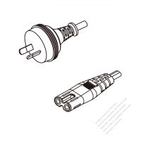 澳洲2-Pin 插頭 to IEC 320 C7 AC電源線組- 成型PVC線材(Cord Set) 1 M (1000mm)黑色 ( H03VVH2-F 2X 0.75mm² )( #A52A131-100)