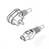 印度3-Pin 插頭 to IEC 320 C5 AC電源線組- 成型PVC線材(Cord Set) 1 M (1000mm)黑色 (YY 3G 0.75mm2 Round )( #I68A772-100)