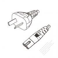 阿根廷 2-Pin插頭 to IEC 320 C7 AC電源線組-PVC線材 (Cord Set) 1.8M (1800mm)黑色 (H03VVH2-F 2X0.75MM ) (# R110231-180)