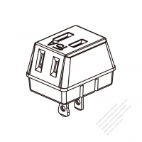 台灣AC轉接頭, Power Tap (90∘ 旋轉pin), 2-pin, 3 插座