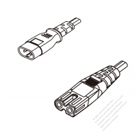 美國/加拿大2-Pin IEC 320 Sheet C 插頭 to C7 AC電源線組- 成型PVC線材(Cord Set) 0.8M (800mm)黑色 (NISPT-2 18/2C/60C )( #V82A105-080)