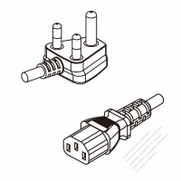 南非3-Pin 插頭 to IEC 320 C13 AC電源線組- 成型PVC線材(Cord Set) 1.8M (1800mm)黑色 ( H05VV-F 3G 0.75mm2 )( #S72A334-180)