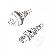 澳洲2-Pin插頭 to IEC 320 C7 AC電源線組-HF超音波成型-無鹵線材 (Cord Set ) 1.8M (1800mm)黑色 (H05Z1Z1H2-F 2X0.75mm² ) (#A1001EHF-180)