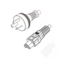 阿根廷 3-Pin插頭 to IEC 320 C5 AC電源線組-PVC線材 (Cord Set) 1.8M (1800mm)黑色 (H05VV-F 3G 0.75MM2 ) (# R020634-180)