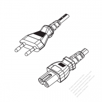 歐洲2-Pin插頭 to IEC 320 C7 AC電源線組-HF超音波成型-無鹵線材 (Cord Set ) 1.8M (1800mm)黑色 (H05Z1Z1H2-F 2X0.75MM ) (#G0701EHF-180)