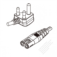 南非3-Pin 插頭 to IEC 320 C7 AC電源線組- 成型PVC線材(Cord Set) 1.8M (1800mm)黑色 ( H03VVH2-F 2X 0.75mm2 )( #S72A131-180)